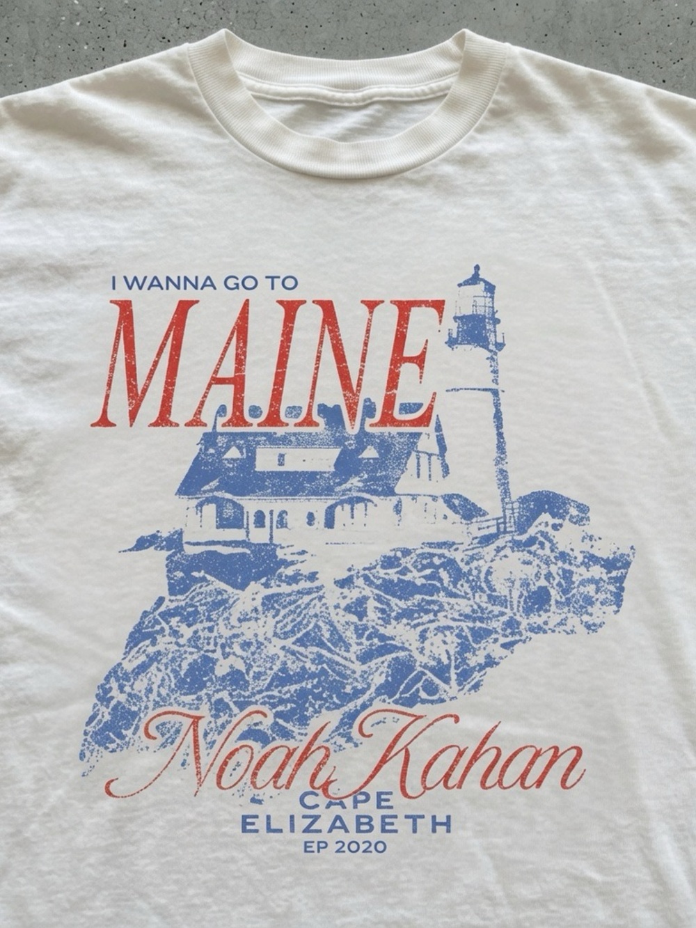 'Maine' Graphic Crew Neck Tee - White with Blue & Red Print - Picture 3 of 4